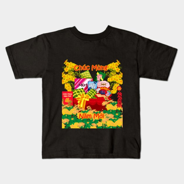 Chuc Mung Nam Moi/Happy New Year/Lunar New Year Gift Basket and Flowers Kids T-Shirt by AZNSnackShop